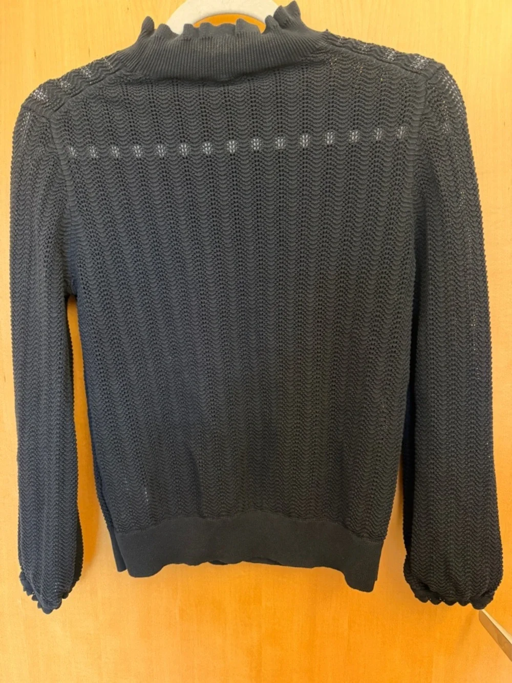 J.crew black 100% cotton ruffle neck semi sheer sweater size small
